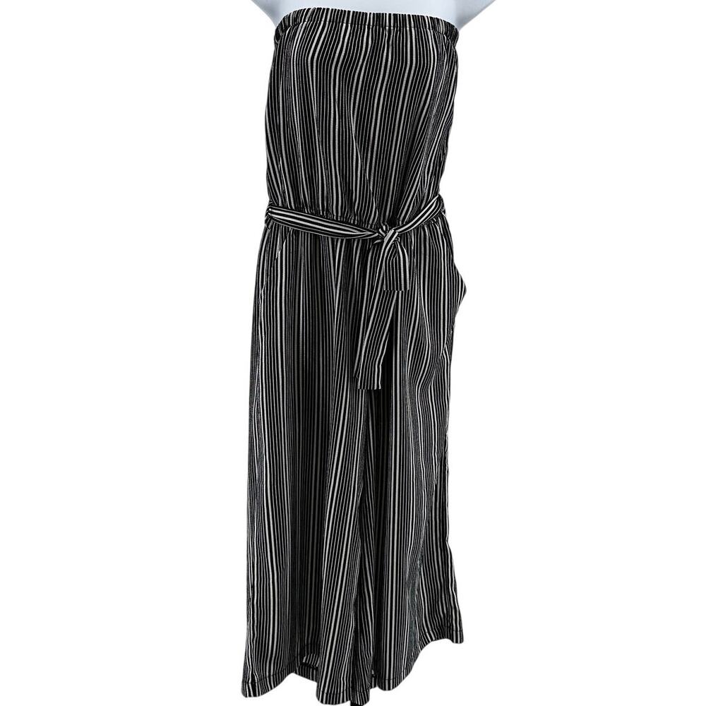 Purple Snow Jumpsuit WMNS XL Belted Strapless Palazzo Romper Black White Striped